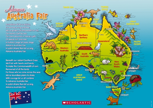 Poster Map Of Australia Product: MAP OF AUSTRALIA POSTER/ANTHEM   Teacher Resource 