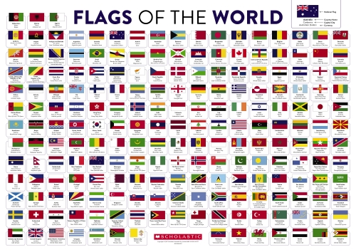 Flags of the World Sticker Book and World Poster