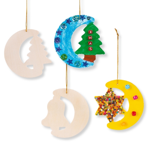WOODEN CHRISTMAS SHAPES 12-PK